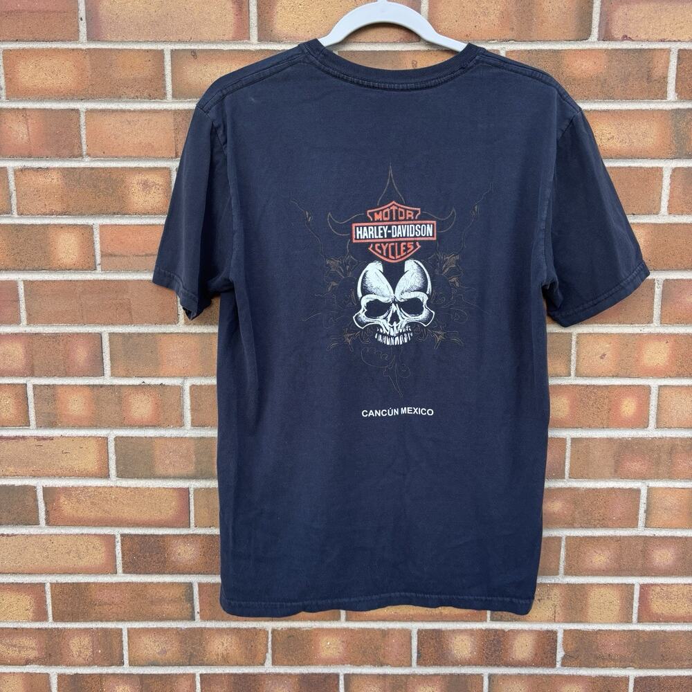 Harley Davidson Black Double Sided Print T Shirt Cancun Mexico Size Medium